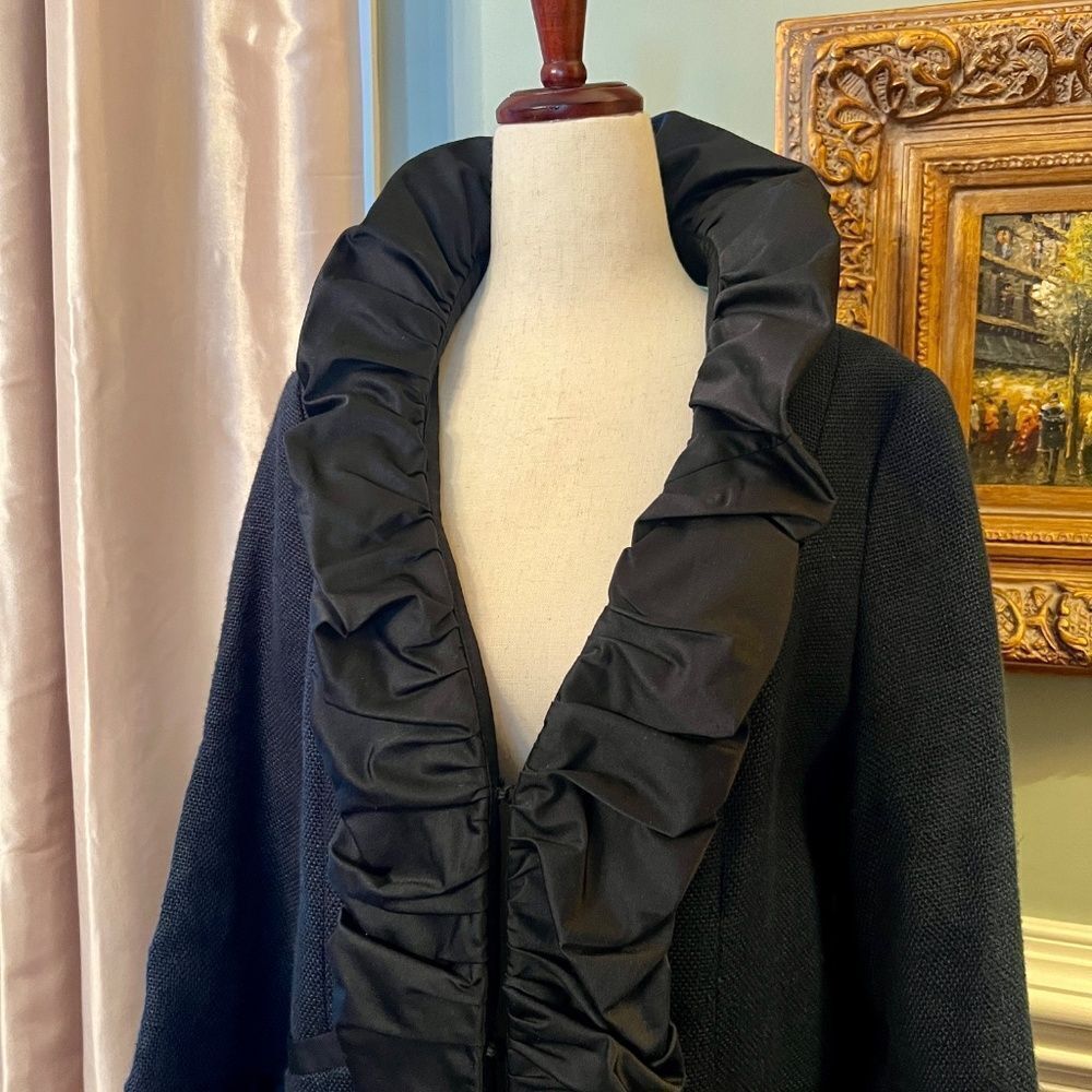 NWOT Nanette Lepore Vivaldi‎ Linen Coat w/ Satin Ruffle in Black Size 8 - Picture 7 of 10